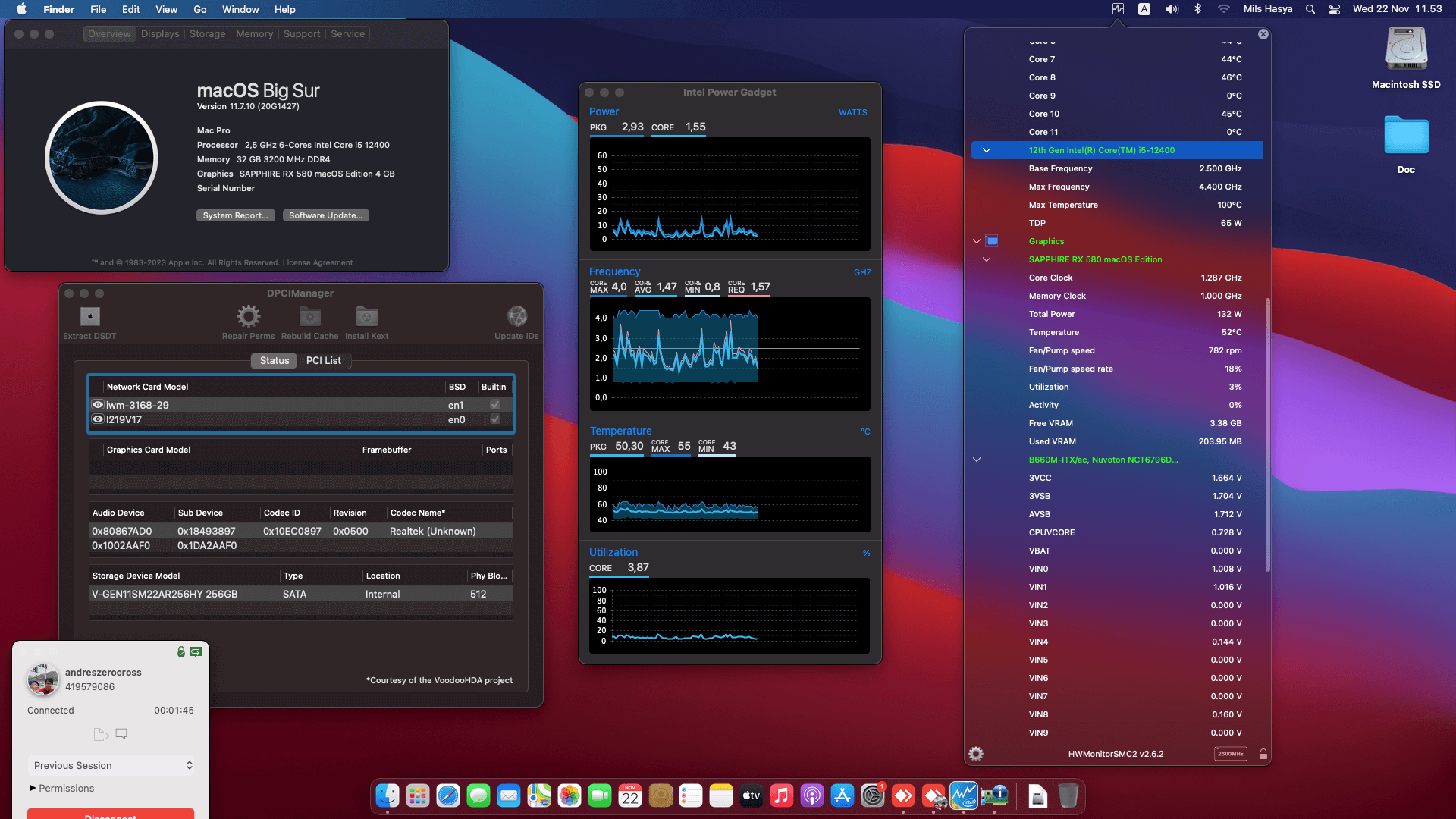 Success Hackintosh macOS Big Sur 11.7.10 Build 20G1427 in Asrock B660M-ITX/AC + Intel Core i5 12400 + Sapphire RX 580